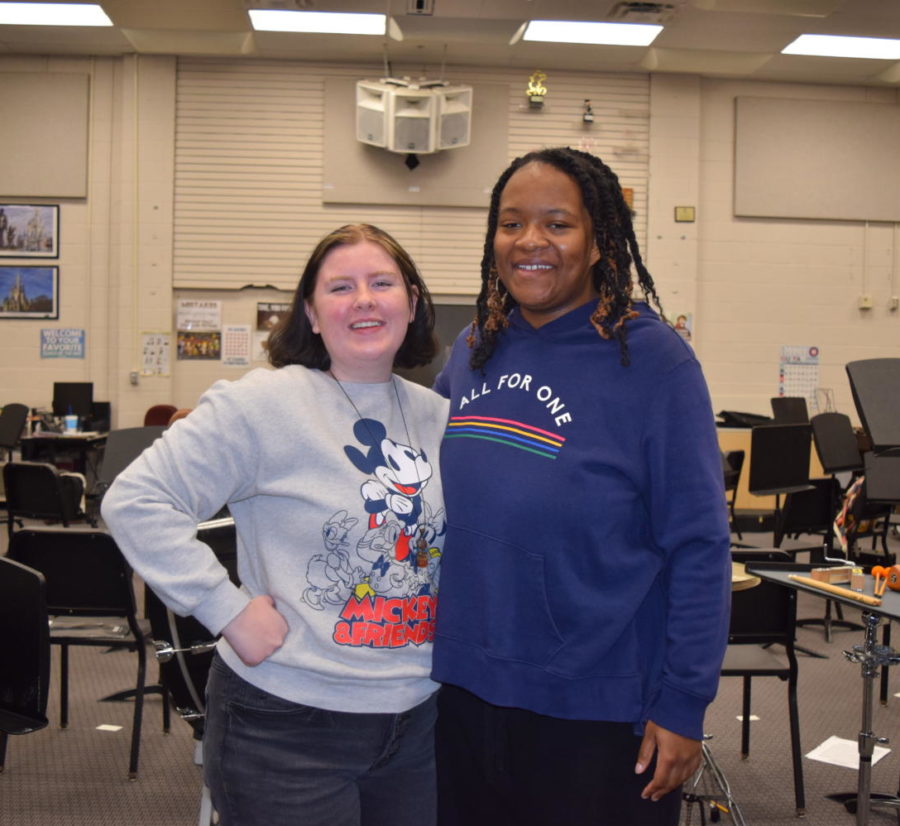 Angel Rhymer and Bryona Colyar are helping with Drum Major tryouts.