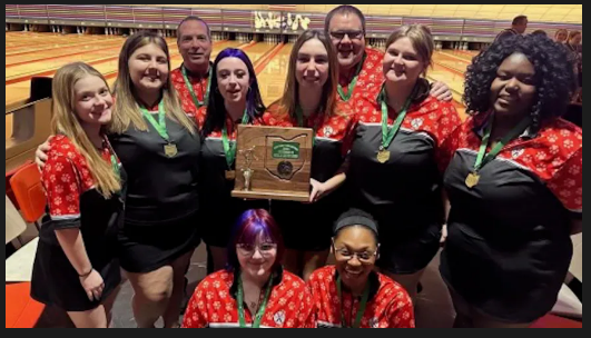 Mackinzie Allen (third from left in back row), senior, helped the girls bowling tean reach the state competition back-to-back years.