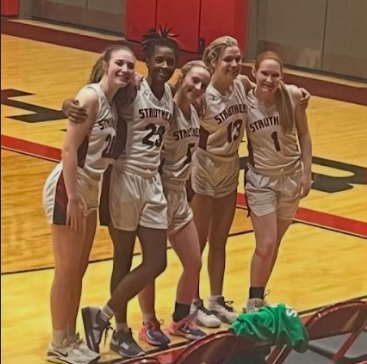 Some of the Ladycats Basketball (Right to Left): Vivian Marker, My Liyah Law, Riley Guy, Natalie Wolikow, Natalie Adams